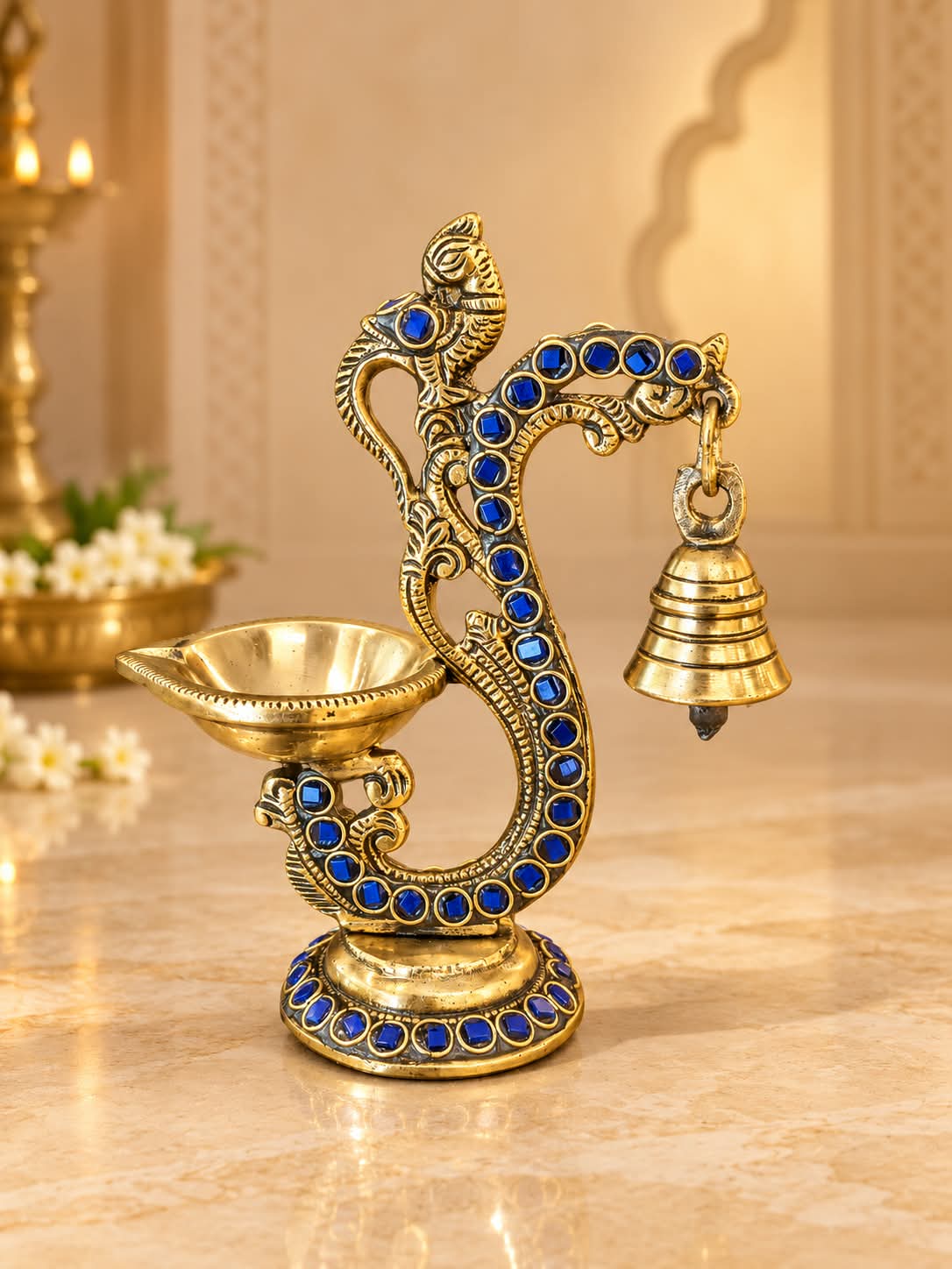 Parrot Vilakku (Blue stone work)