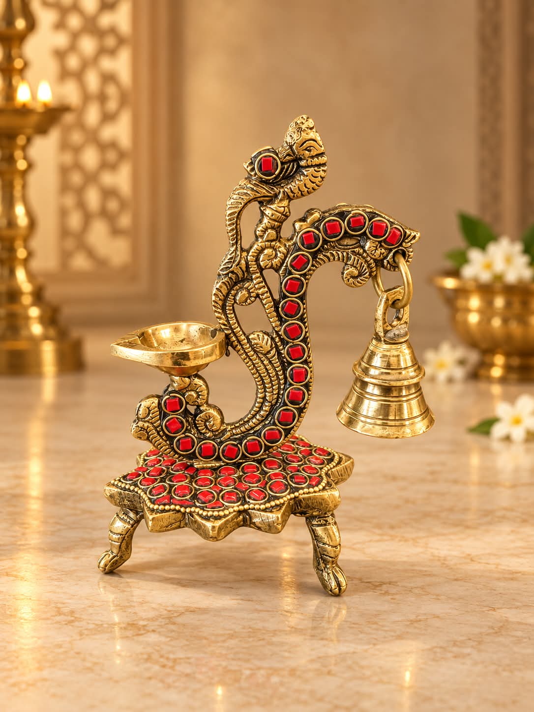 Parrot Vilakku ( Red stone work)