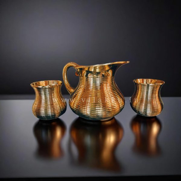 Golden Designer Mughlai Style brass jug With Tumbler,Brass Designer Jug With a Tumbler