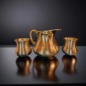 Golden Designer Mughlai Style brass jug With Tumbler,Brass Designer Jug With a Tumbler